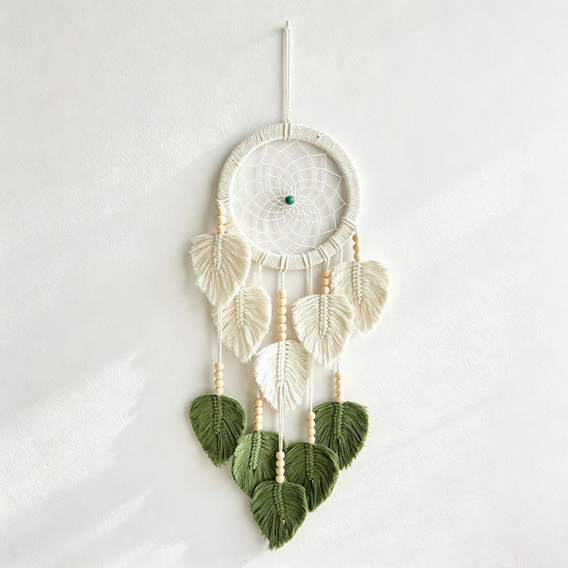 CouldNook Leaf Dreamcatcher - Botanical Green Woven Wall Hanging
