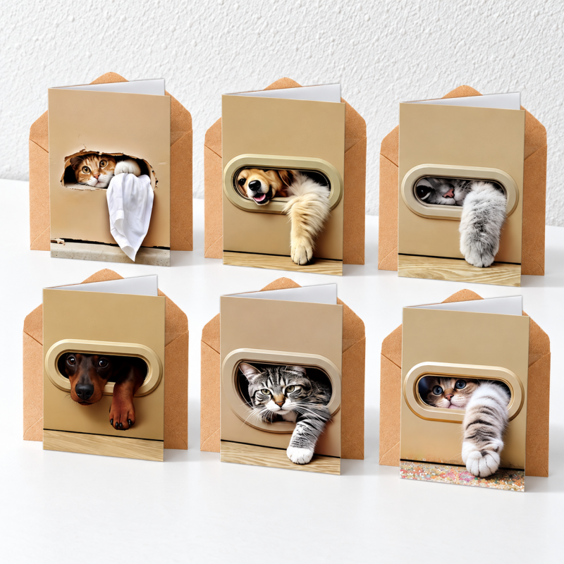 Birthday Card Set - Cats and Dogs at Mail Slots