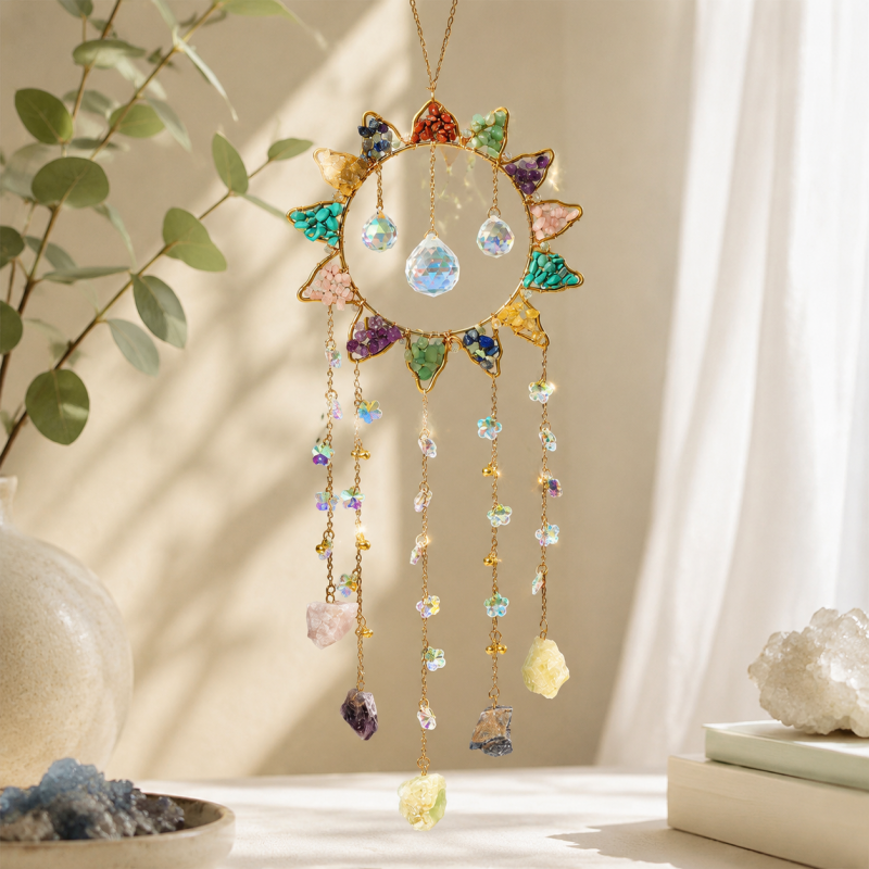 CouldNook Sunburst Crystal Suncatcher Ornament - Cascading Stone Strands