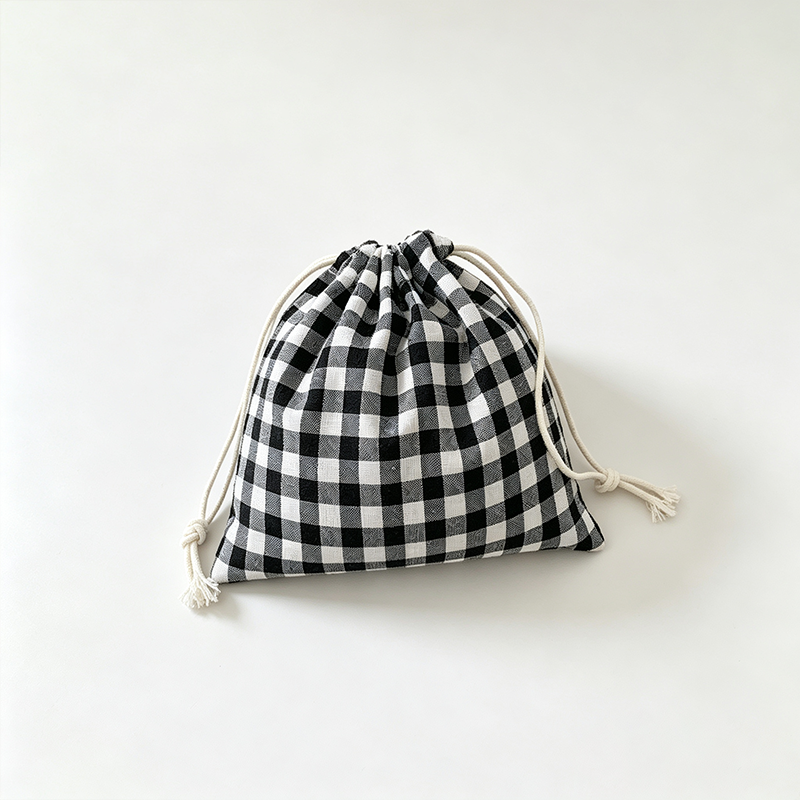 CouldNook Checked Drawstring Organizer Bag - Soft Storage Pouch
