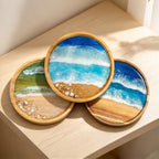 CouldNook Round Ocean Decorative Tray - Wave Pattern and Raised Rim