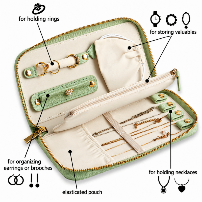 CouldNook Travel Jewelry Organizer Case - Zipper Compartments