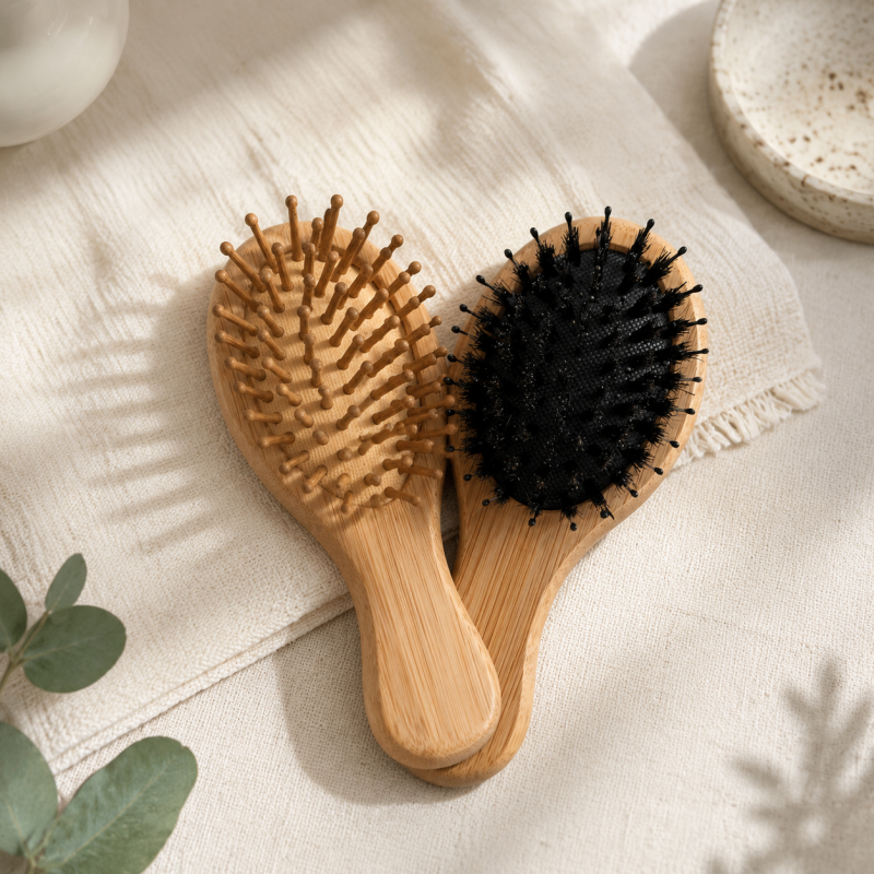 CouldNook Mini Wooden Hairbrush - Light and Dark Bristles