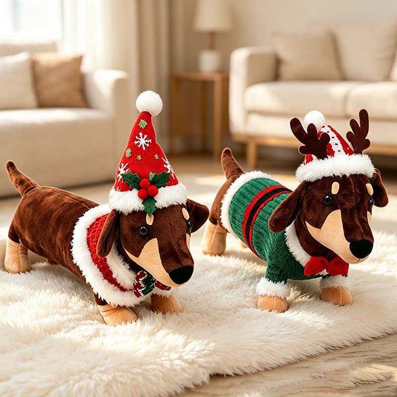 CouldNook Christmas Dachshund Plush Figure - Long Body and Festive Outfit