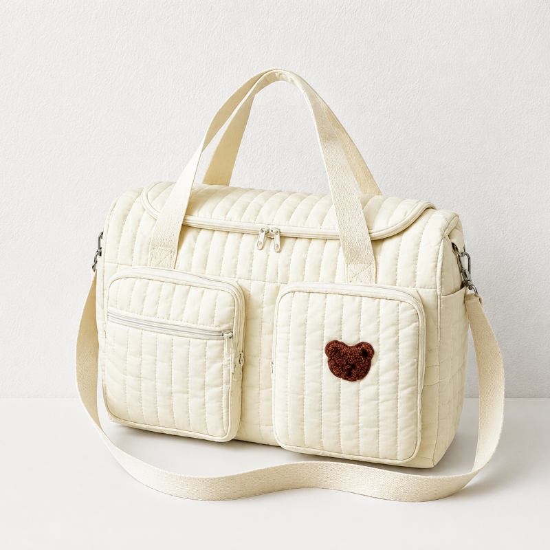 CouldNook Bear Diaper Bag - Quilted Body and Multiple Pockets