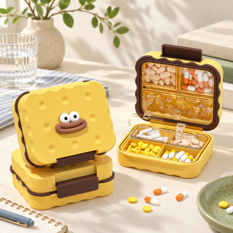 CouldNook Biscuit Pill Box - Seven Compartments and Raised Character Face