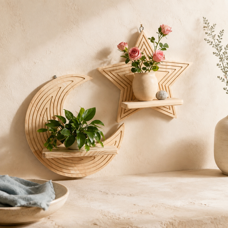 CouldNook Wooden Wall Planter Shelf - Moon and Star Shapes