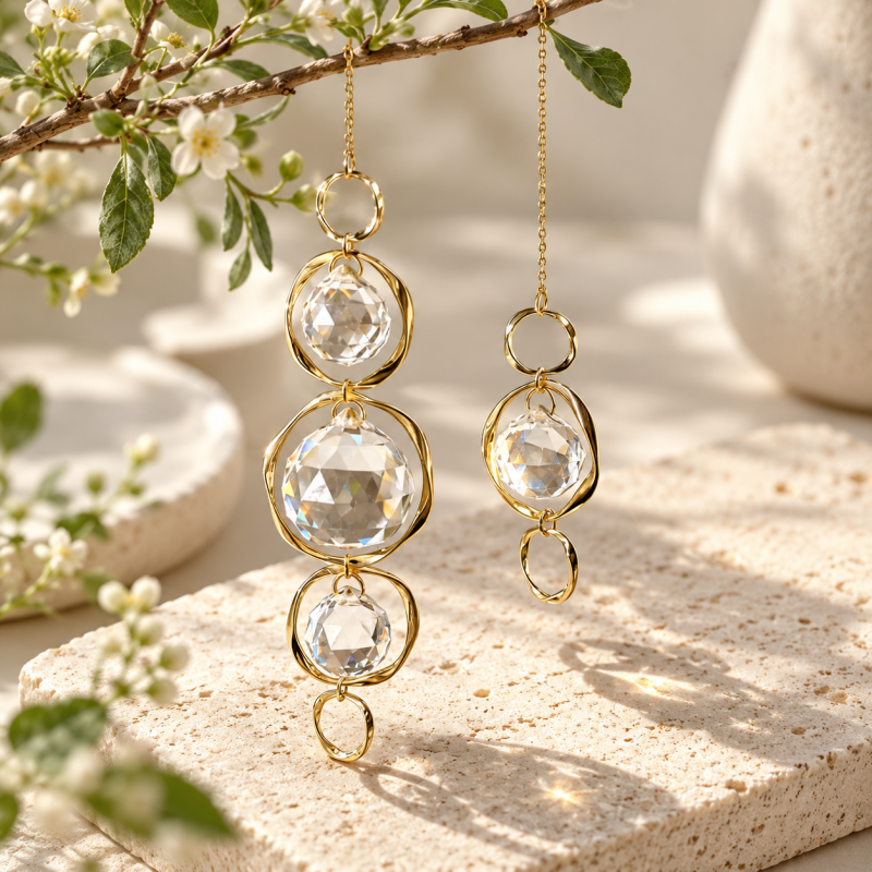 CouldNook Orb Suncatcher - Faceted Spheres and Gold-Toned Open Circular Frames
