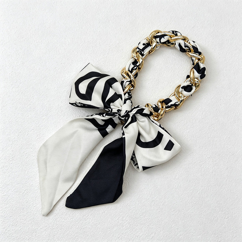 CouldNook Silver Link Scarf Phone Wrist Strap - Monochrome Bow