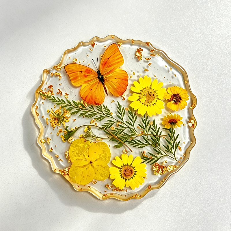 CloudNook Dried Flower Resin Coaster‑Butterfly Decor Cup Mat