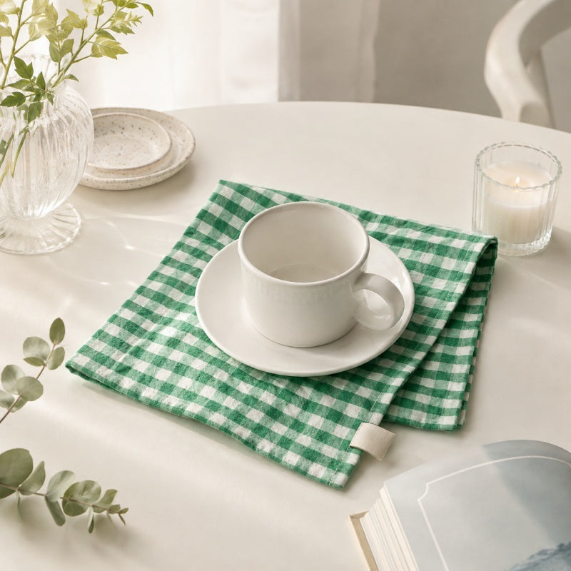 CouldNook Gingham Cotton Linen Placemat - Square Fabric Profile
