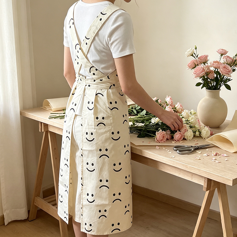 CouldNook Smiley Print Apron - Cheerful Long Kitchen Layer