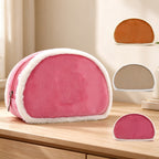 Plush-Trim Semicircle Cosmetic Bag