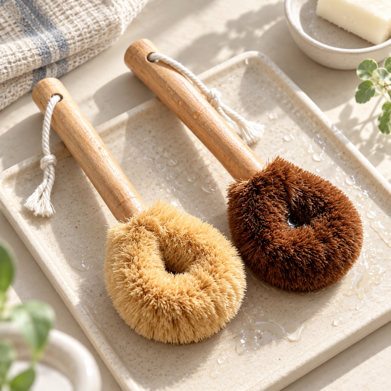 CouldNook Coir Dish Brush - Looped Bristle Head And Hanging Cord
