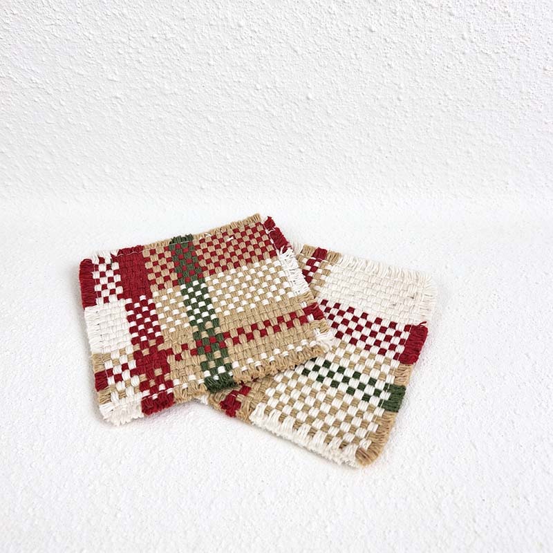 CouldNook Check Woven Table Mat - Fringed Edges