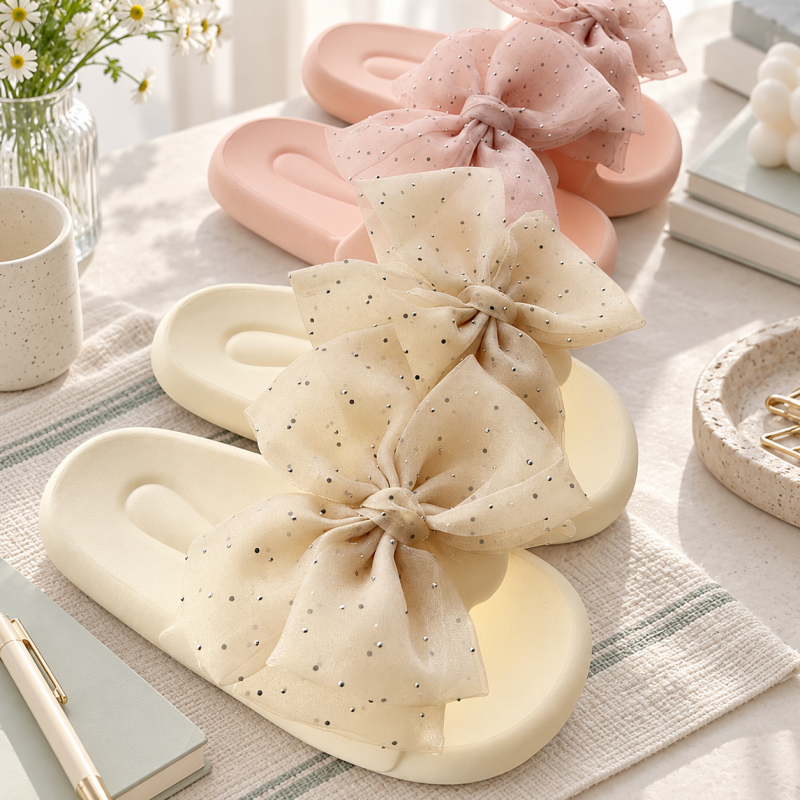 CouldNook Bow EVA Slides - White Pink and Yellow Options