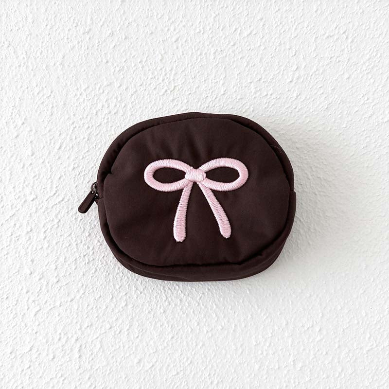 Bow Coin Pouch - Embroidered Motif and Rounded Corners