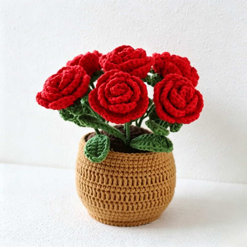 CouldNook Yarn Rose Planter Ornament - Six-Bloom Color Arrangements