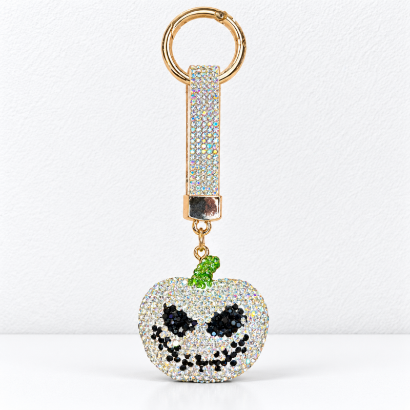 CouldNook Pumpkin Keychain - Rhinestone Face and Contrasting Green Stem