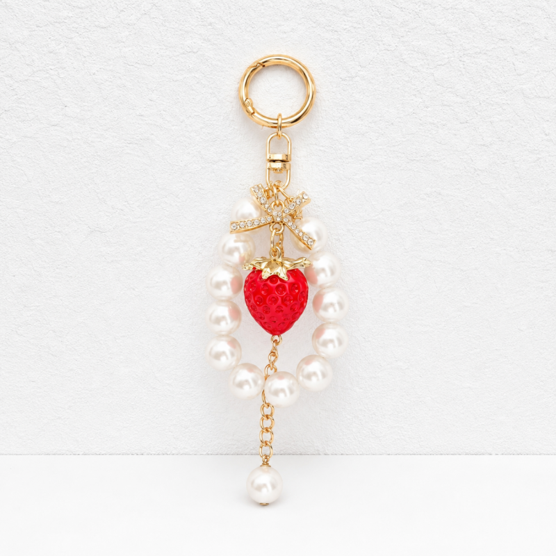 CouldNook Pearl Strawberry Keychain - Bowknot Bag Pendant