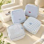 CouldNook Square Storage Pouch - Blue Stripes and Checks