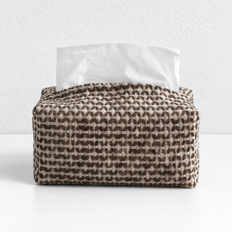 CouldNook Caramel Fabric Tissue Holder - Woven Pattern Cover
