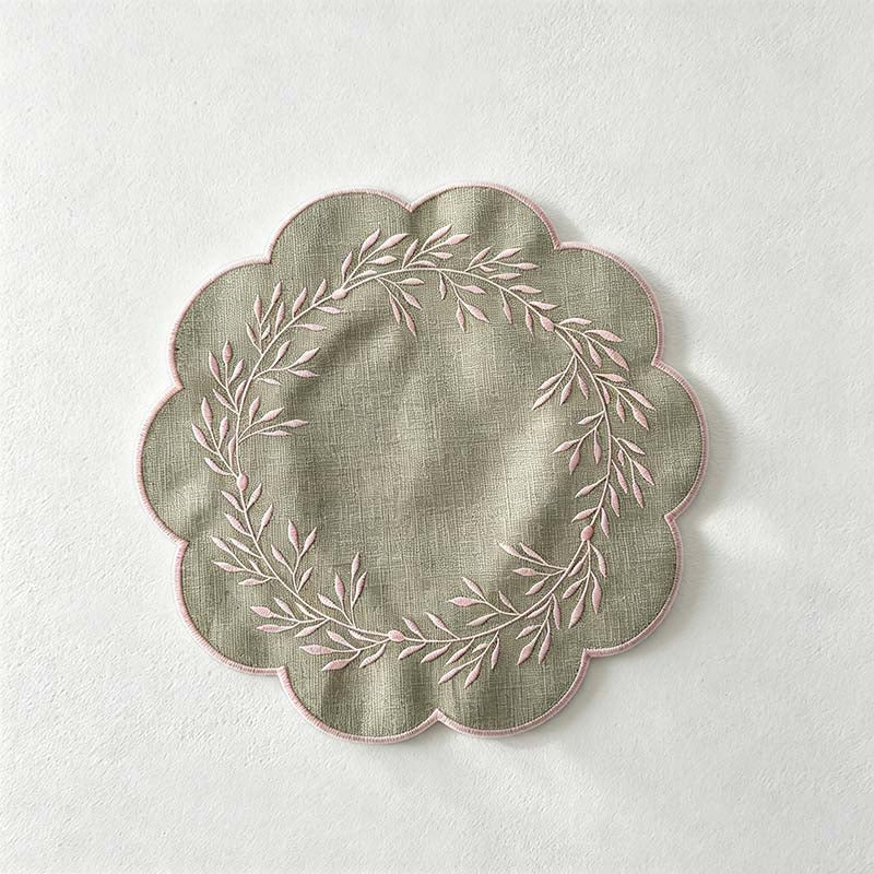 CouldNook Embroidered Round Placemat - Visible Embroidered Detail Home Display