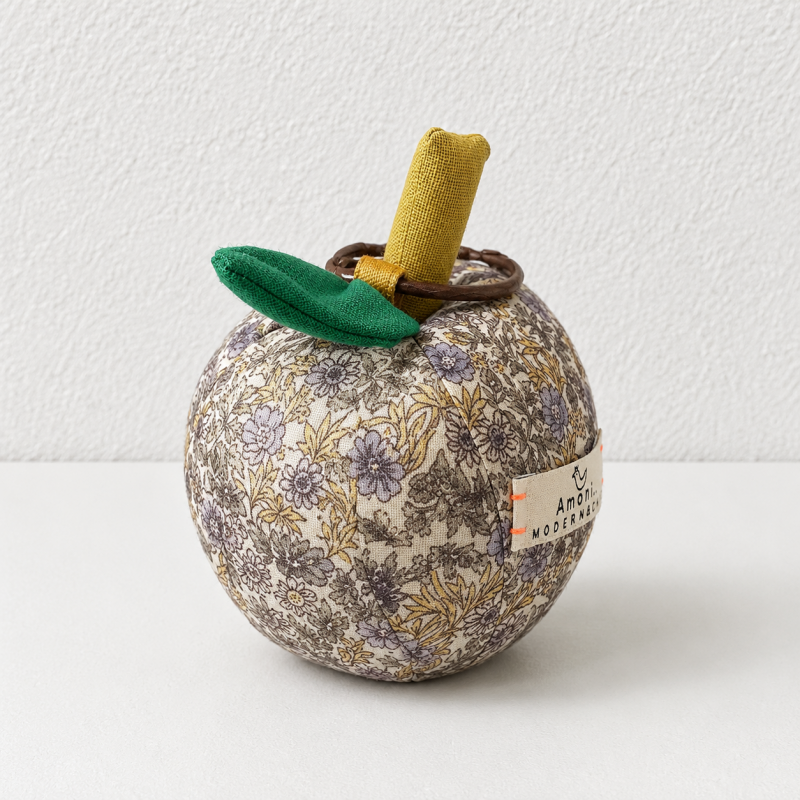 Apple Bag Charm - Floral Fabric and Hanging Ring