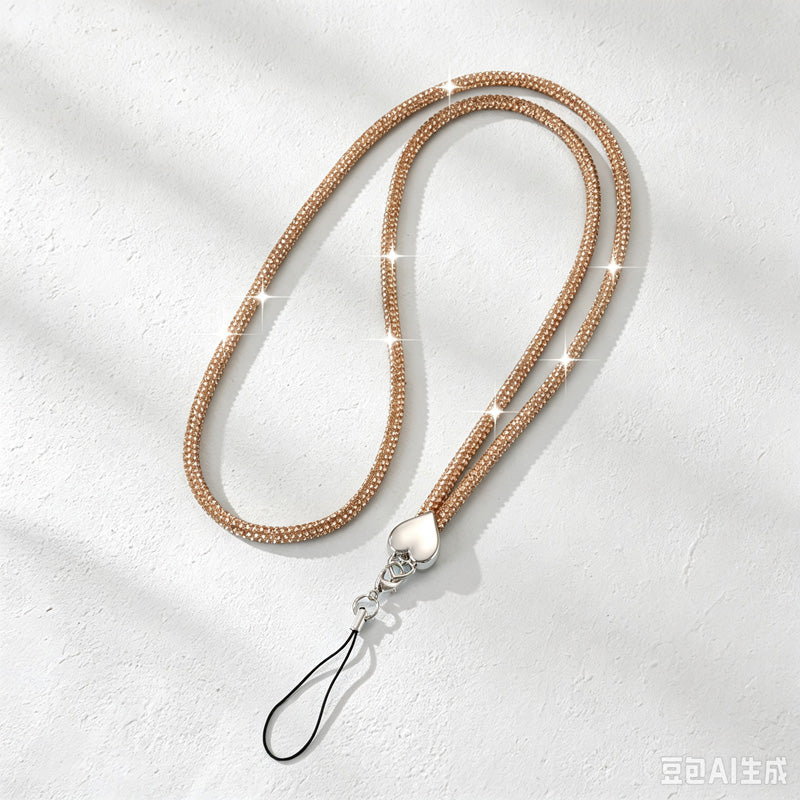 CouldNook Rhinestones Set Neck Phone Lanyard with Heart-Shaped Links