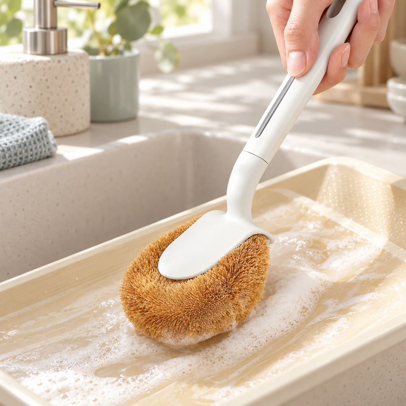 CouldNook Coir Pot Brush - Curved Neck And Slotted Hanging Handle