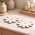CouldNook Daisy Coaster Set - Four Wooden Flowers And Rounded Petals