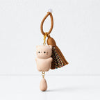 CouldNook Fake Wooden Cat Keychain - Boho Tassel Pendant