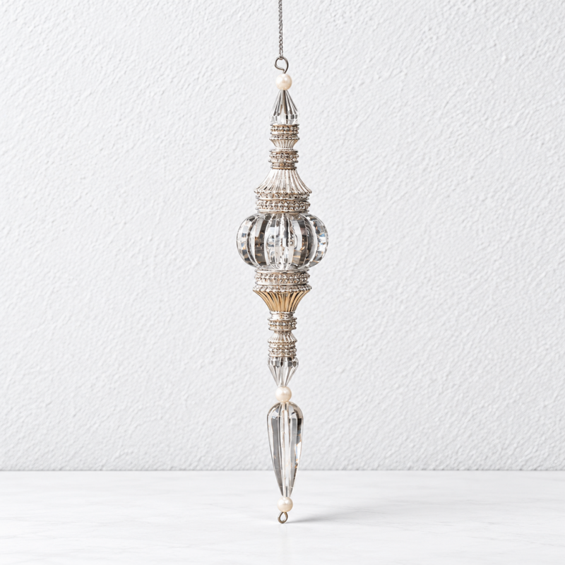 CouldNook Beaded Christmas Ornament - Clear Facets And Tapered Drop Shapes