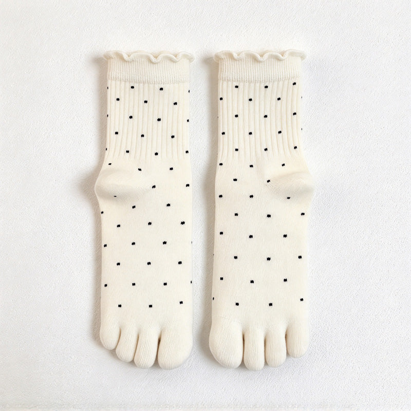 CouldNook Dotted Split-Toe Socks - Tiny Spots And Wavy Cuff Edge