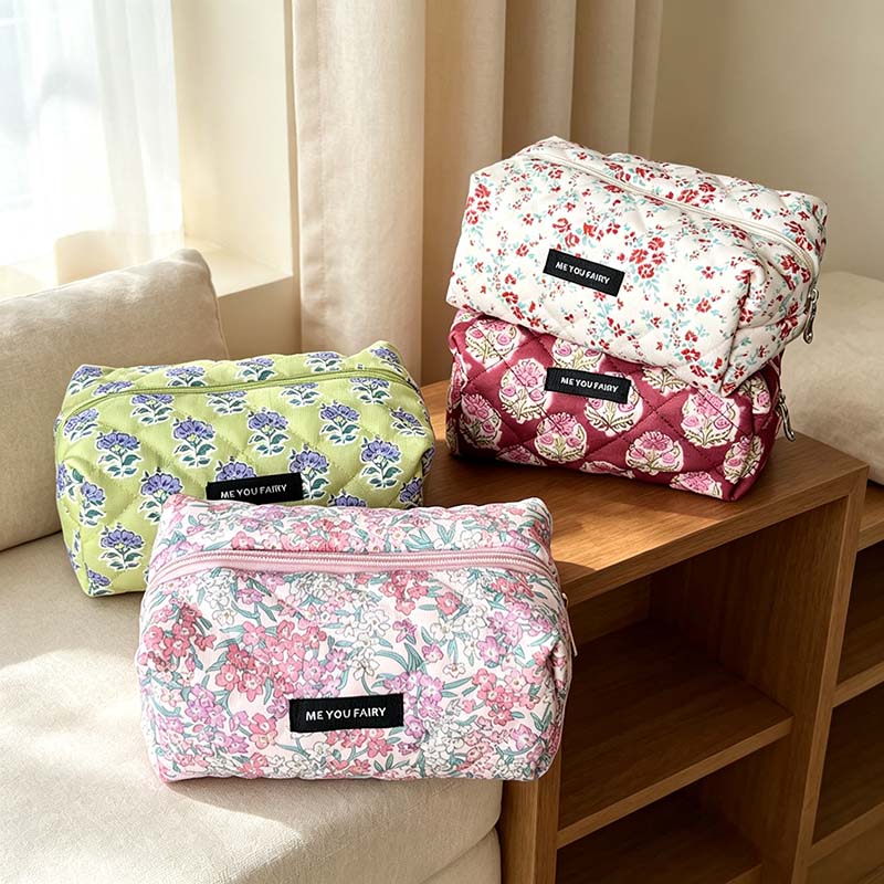 CouldNook Floral Quilted Cosmetic Bag - Padded Zip Pouch Styles