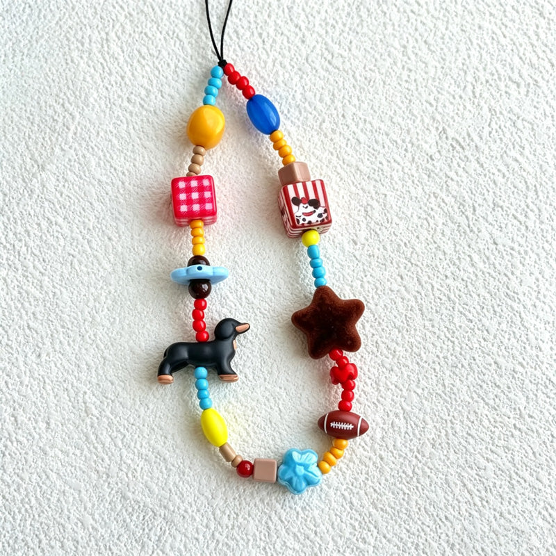 CloudNook Beaded Phone Wrist Strap-Colorful Dachshund Star Charms