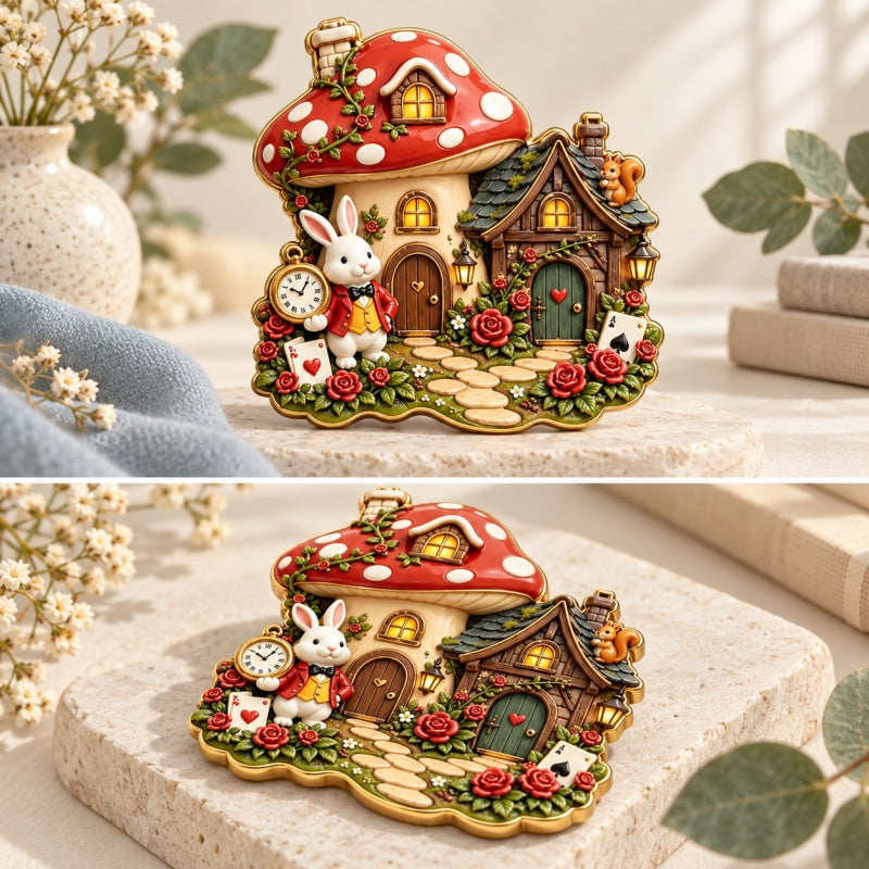 CouldNook Mushroom Cottage Magnet - Rabbit Garden Scene Accent
