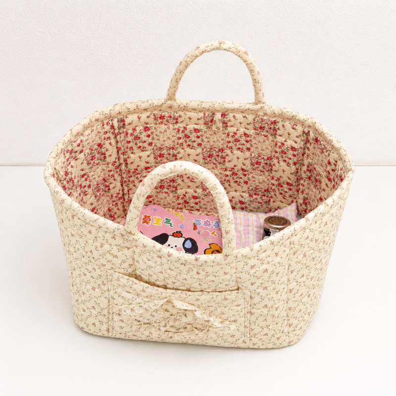 CouldNook Quilted Storage Basket - Floral Prints and Carry Handles