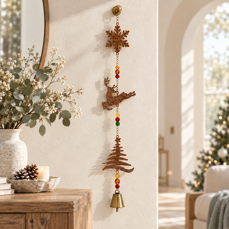 CouldNook Reindeer Bell Hanging - Snowflake Tree And Colored Bead Details