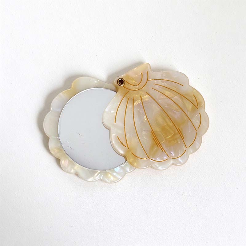 CouldNook Shell Swivel Pocket Mirror - Gold Rib Lines