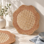 CouldNook Scalloped Rattan Tray - Open Lattice Center And Woven Rim