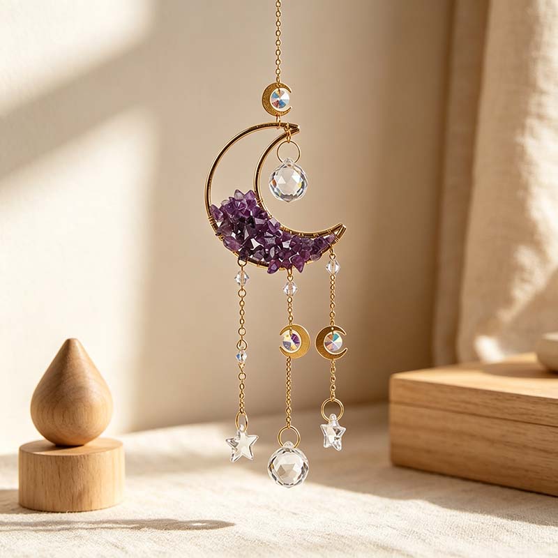 CouldNook Crescent Suncatcher - Stone Chip Moon And Star Drops