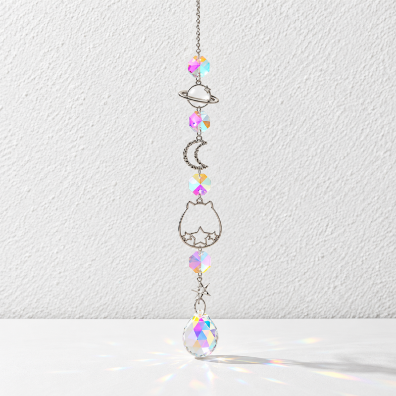 CouldNook Planet Suncatcher - Silver-Toned Celestial Symbols and Iridescent Hanging Drops