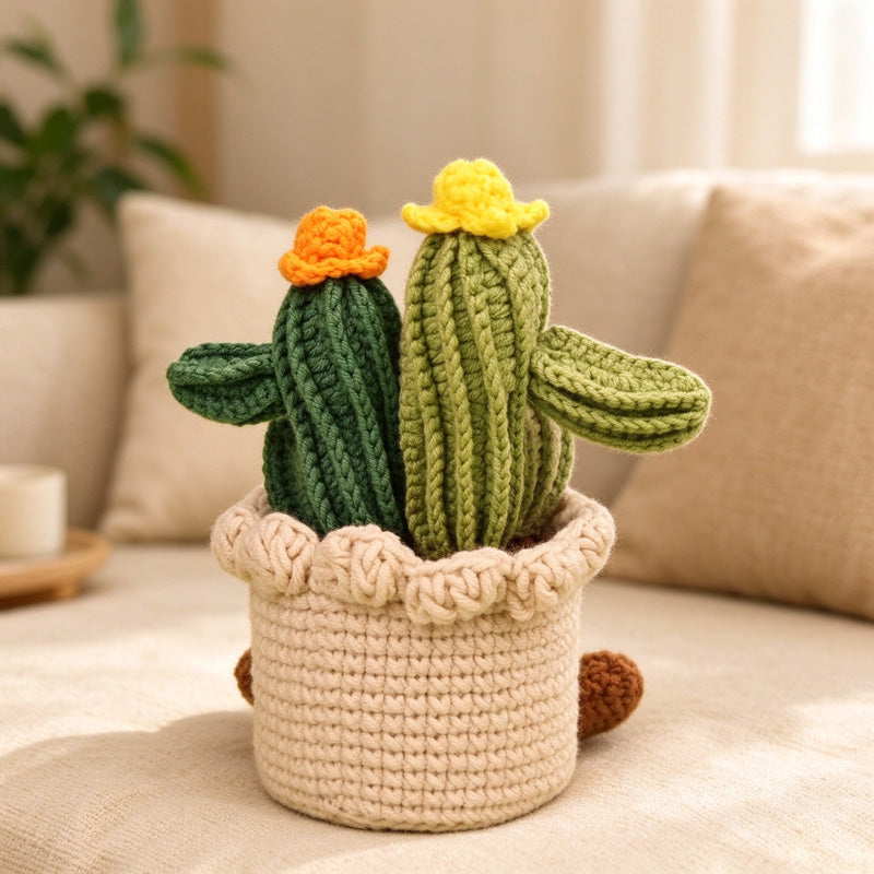 Crochet Cactus Arrangement in Smiling Flower Pot
