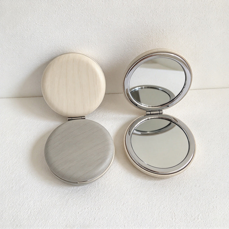 CouldNook Round Folding Mirror - Wood-Grain Cover And Double Mirror Interior