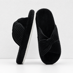 CouldNook Bow Cross Strap Slipper - Corduroy Open Toe Design