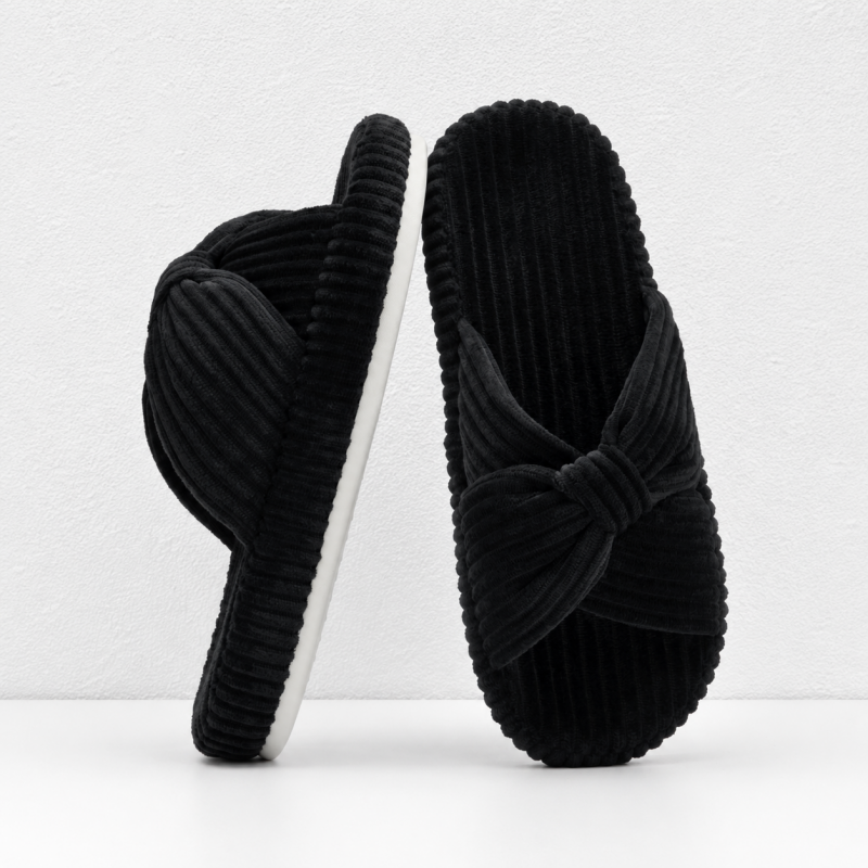 CouldNook Bow Cross Strap Slipper - Corduroy Open Toe Design