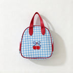 CouldNook Blue Gingham Makeup Bag - Contrast Trim And Cherry Decoration