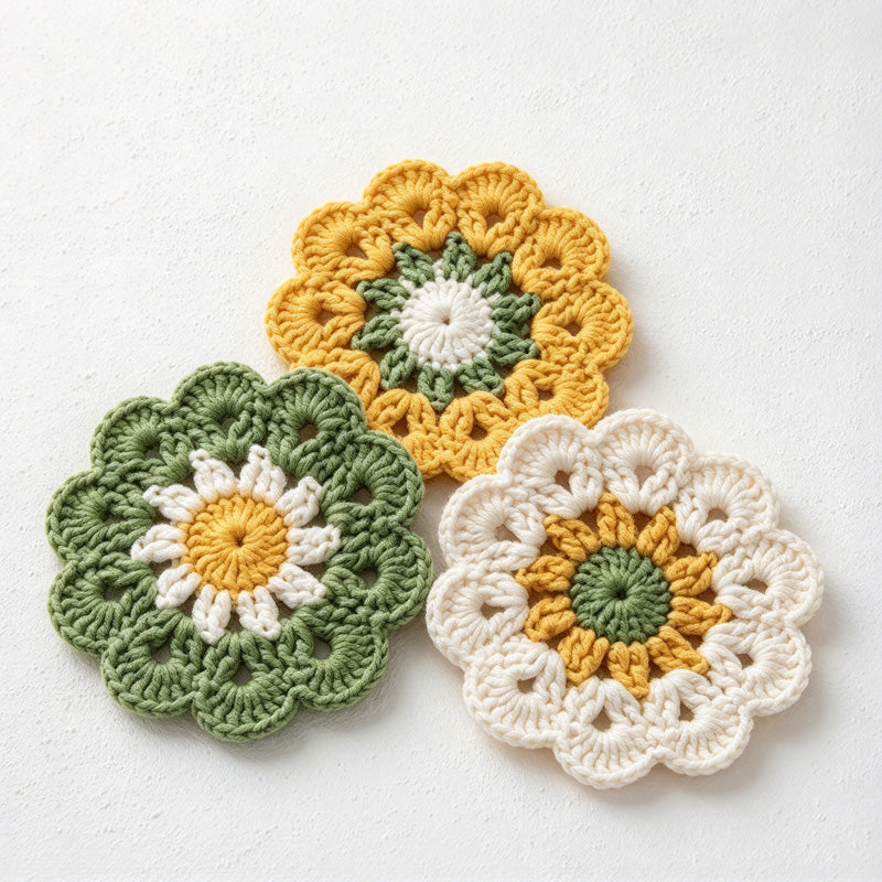 CouldNook Crochet Flower Coaster - Scalloped Petals And Contrasting Center