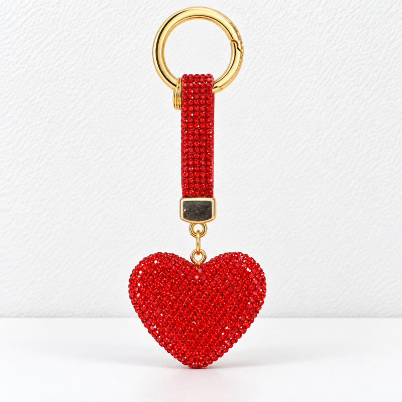 CouldNook Heart Keychain - Rhinestone-covered Shape and Matching Short Strap